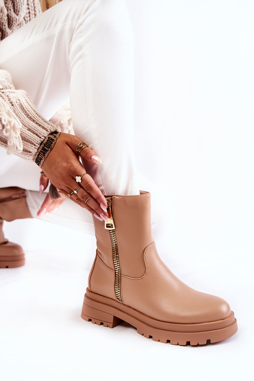 Damskie Ocieplane Botki Z Suwakami Nude Jette