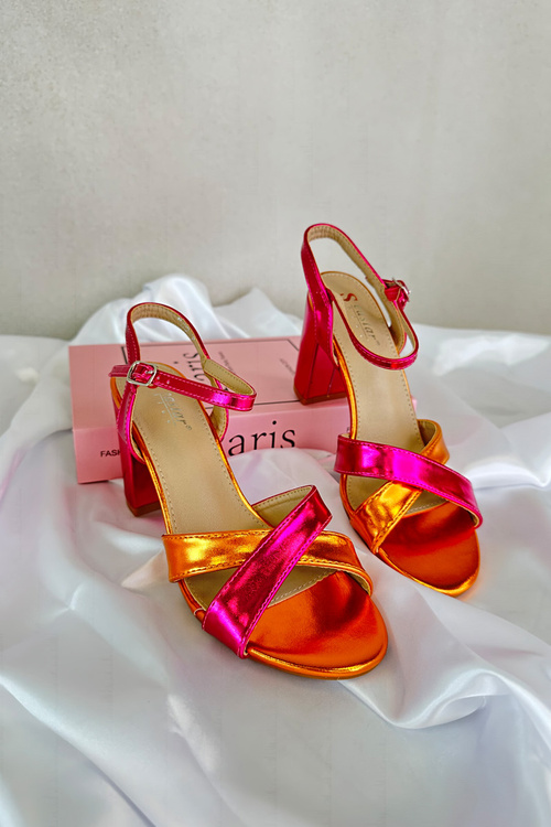 Eko Skórzane Sandały Na Obcasie Słupku Fuksja Abilica