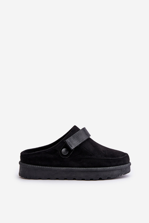 Damskie Kapcie Ocieplane Futerkiem Na Platformie Czarne Azida