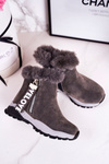 Dziecięce Ocieplane Botki Śniegowce Z Futerkiem Szare Love-Love