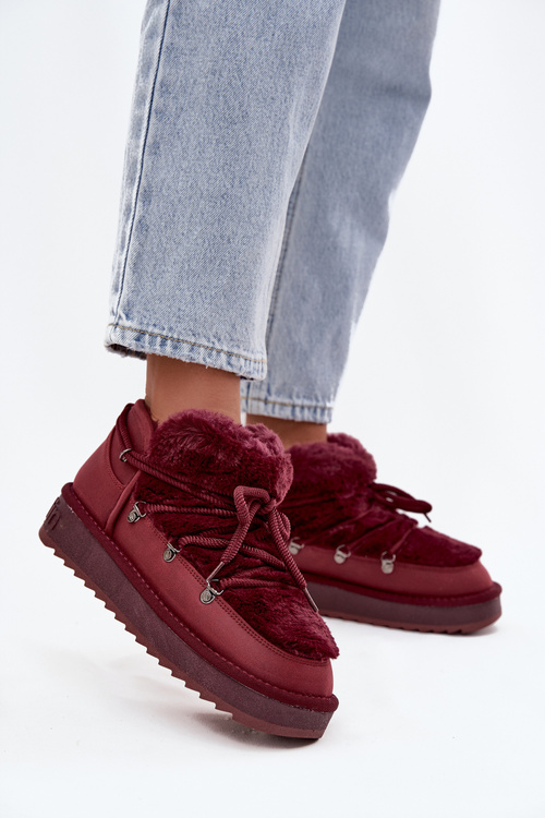 Niskie Śniegowce Na Platformie Z Futerkiem D.Franklin DFSH370011 Bordowe