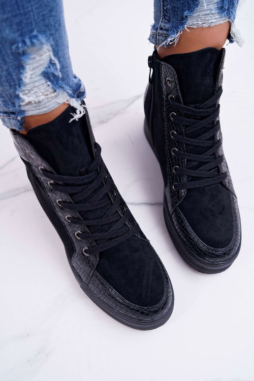 Sneakersy Damskie Ukryty Koturn Czarne Ferrer