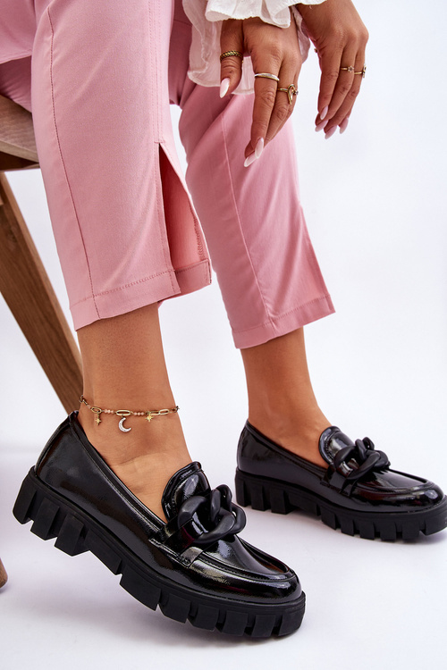 Damskie Lakierowane Mokasyny Na Platformie Czarne Bennett