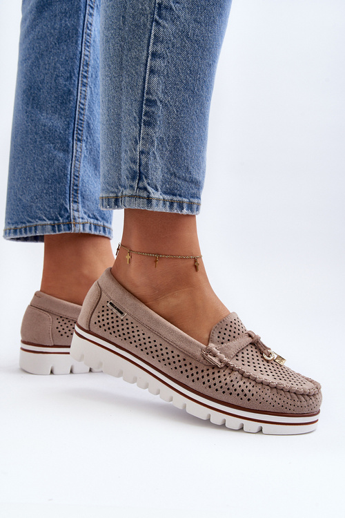 Damskie Ażurowe Mokasyny Beżowe Twista