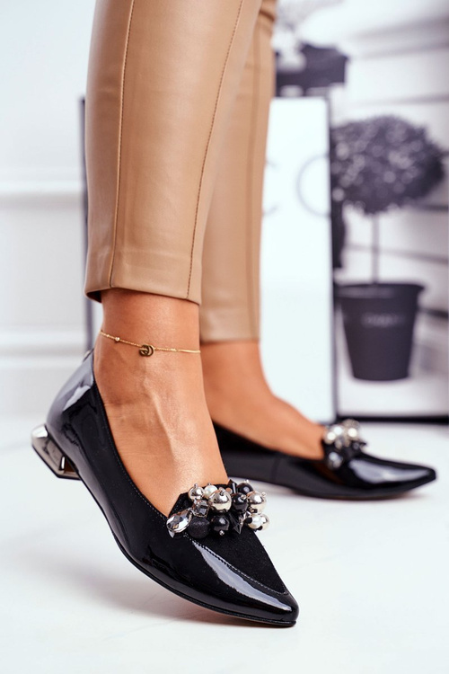 Baleriny Damskie Laura Messi Skórzane Czarne 2157