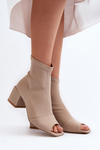 Zazoo 2876 Botki Damskie Na Obcasie Z Odkrytymi Noskami Beżowe