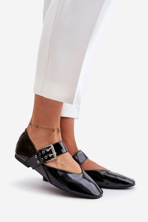 Lakierowane Baleriny Z Paskiem Czarne Azirae