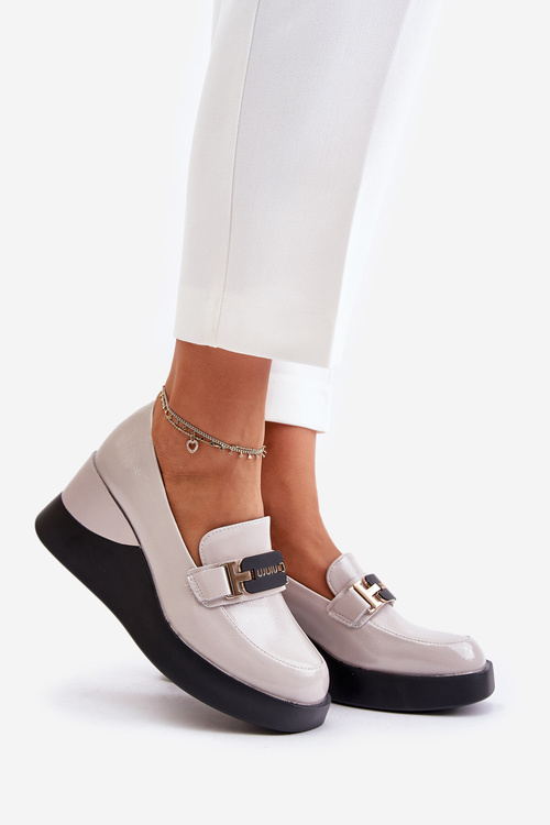 Lakierowane Mokasyny Na Koturnie Vinceza 58337 Szare