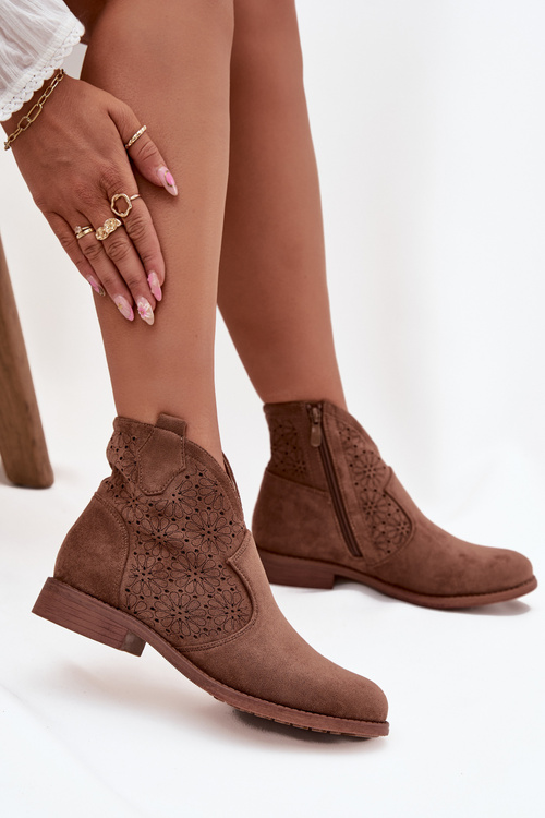 Botki Damskie Na Płaskim Obcasie S.Barski HY52-532 Brązowe