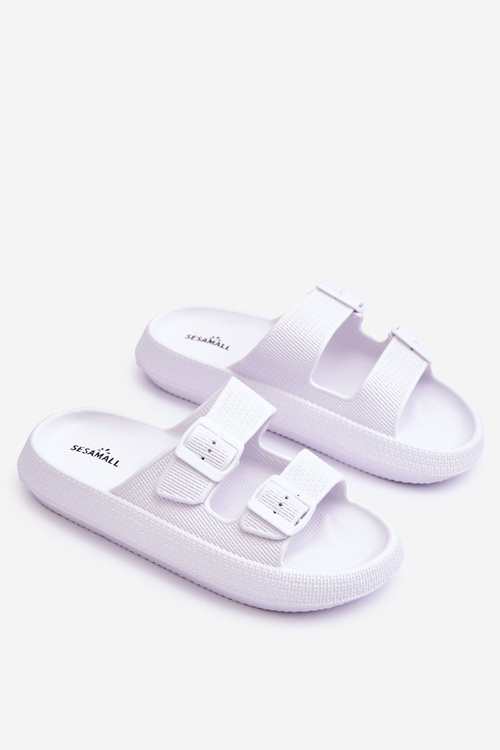 Damskie Piankowe Klapki Z Paskami Białe Sharmen