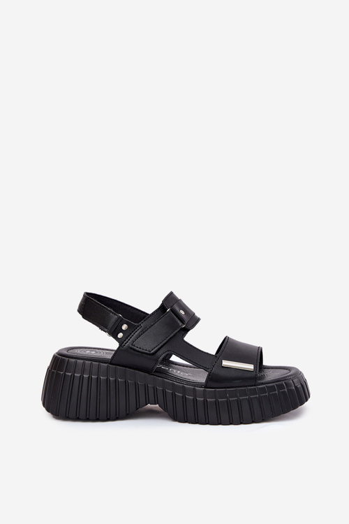 Skórzane Sandały Damskie Na Platformie Czarne Mertella