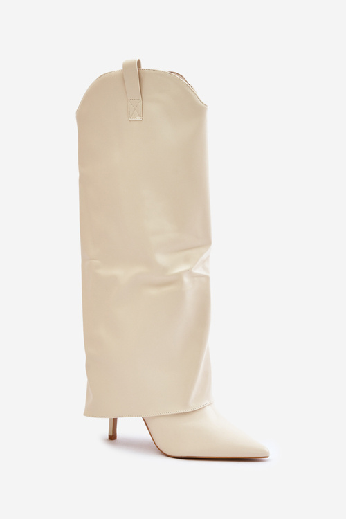 Kozaki Na Szpilce Z Wywiniętą Cholewką Jasnobeżowe Bellinna