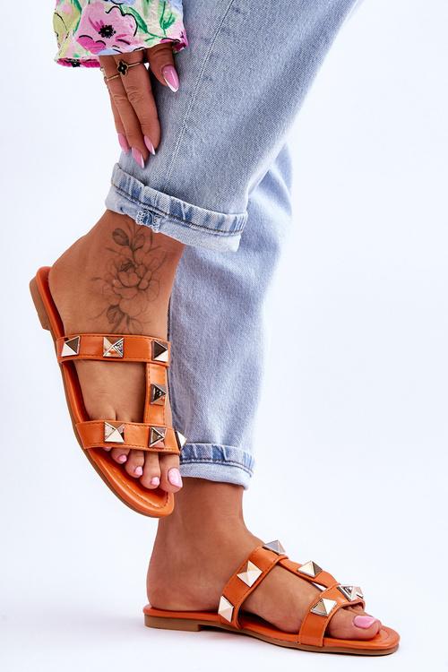 Damskie Klapki Z Dużymi Ćwiekami Pomarańczowe Mercure