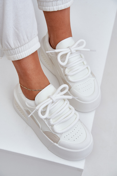 Sneakersy Damskie Z Grubymi Sznurówkami Na Platformie Białe Laloma