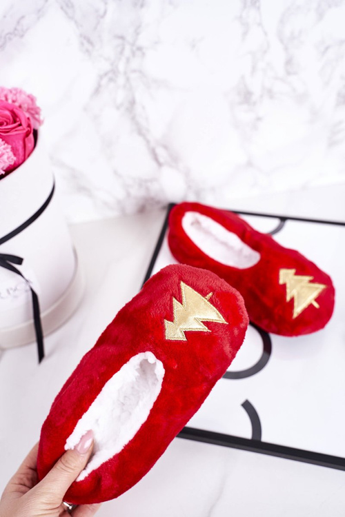 Świąteczne Dziecięce Papcie Z Choinką Czerwone Let It Snow