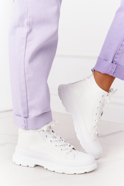 Damskie Skórzane Trampki Na Dużej Podeszwie Białe Trissy