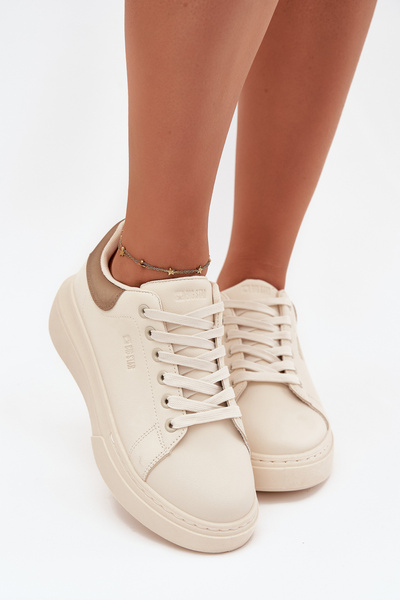 Sneakersy Damskie Na Platformie Big Star SS274246 Jasnobeżowe