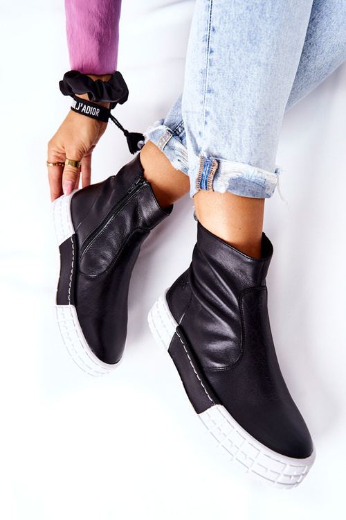 Skórzane Botki Na Platformie Czarne Maciejka 05216-01