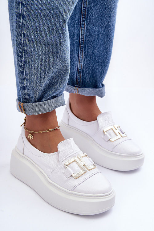 Skórzane Półbuty Damskie Na Platformie Białe Lewski 3398/2