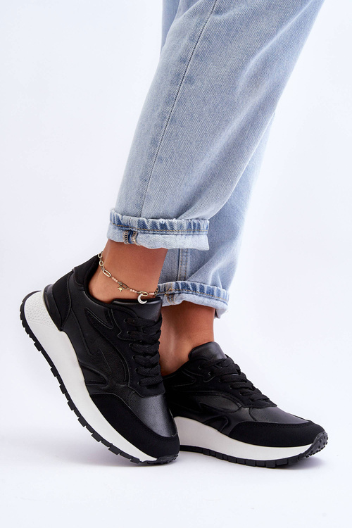 Damskie Buty Sportowe Na Platformie Czarno-Białe Henley