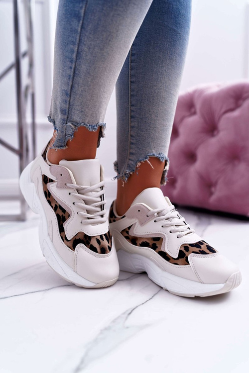 Sportowe Damskie Buty Beżowe Leopard Mezeno