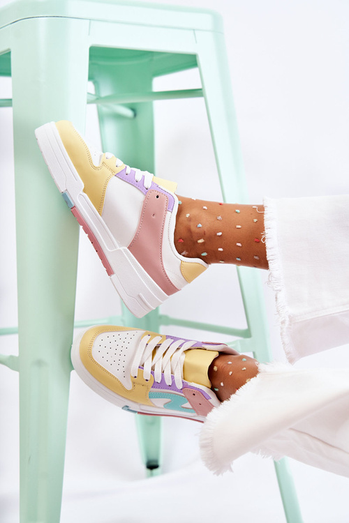 Damskie Skórzane Buty Sportowe Biało-Żólte Francis