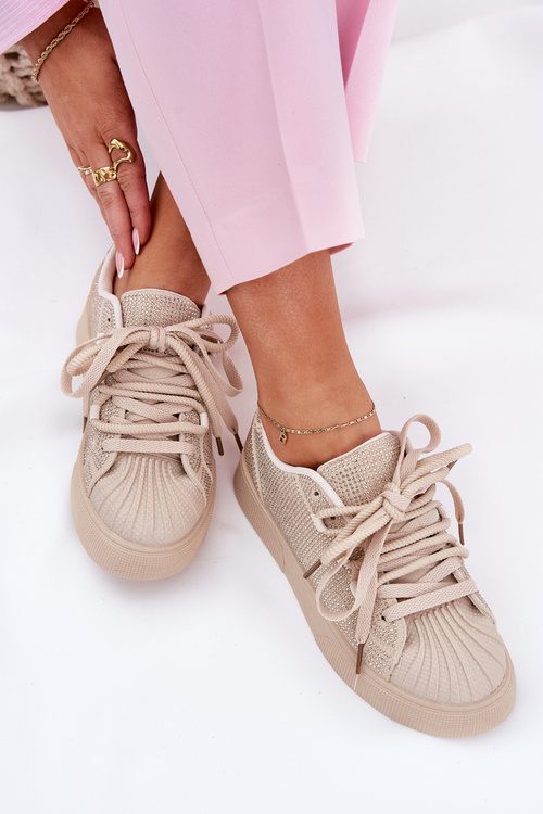 Sneakersy Damskie Ze Zdobieniem Na Platformie Beżowe Eanneth