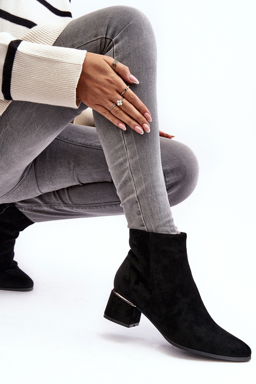 Zamszowe Damskie Botki Na Obcasie Czarne Mebassa