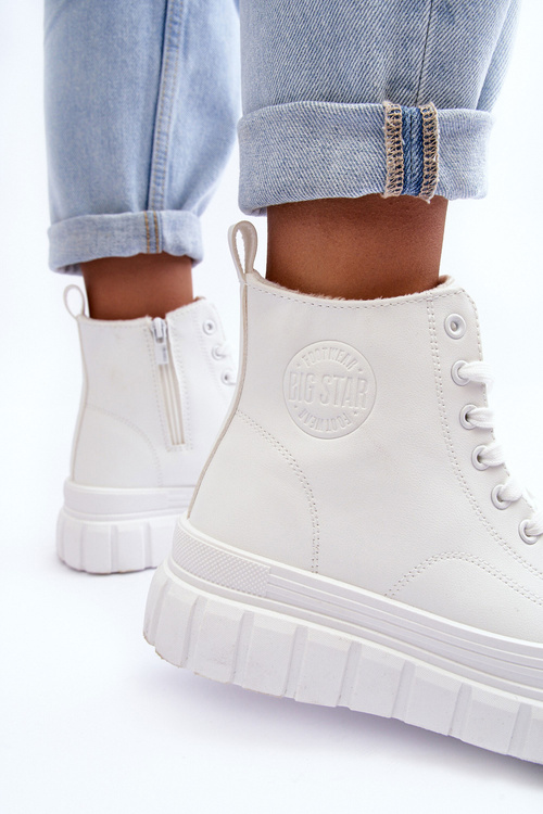 Ocieplane Skórzane Trampki Na Zamek Big Star MM274624 Białe