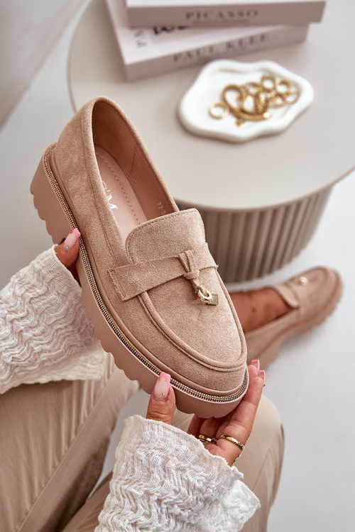 Damskie Mokasyny Eko Zamszowe Ze Zdobieniem Beżowe Verindalle