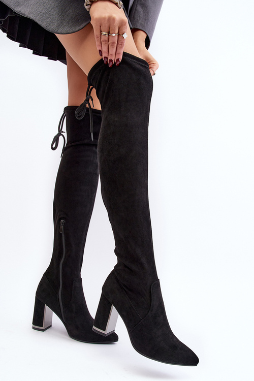 Zamszowe Kozaki Za Kolano Na Słupku Czarne Amalitas