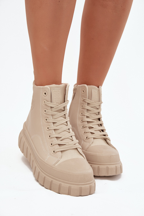 Ocieplane Trampki Damskie Na Platformie Z Eko Skóry Big Star SS274535 Beżowe