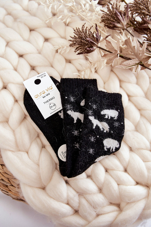 Damskie Wełniane Skarpetki W Niedźwiedzie Polarne Czarne