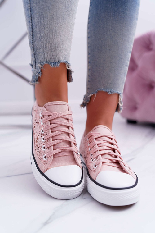 Trampki Damskie Niskie Koronkowe Różowe Veroli