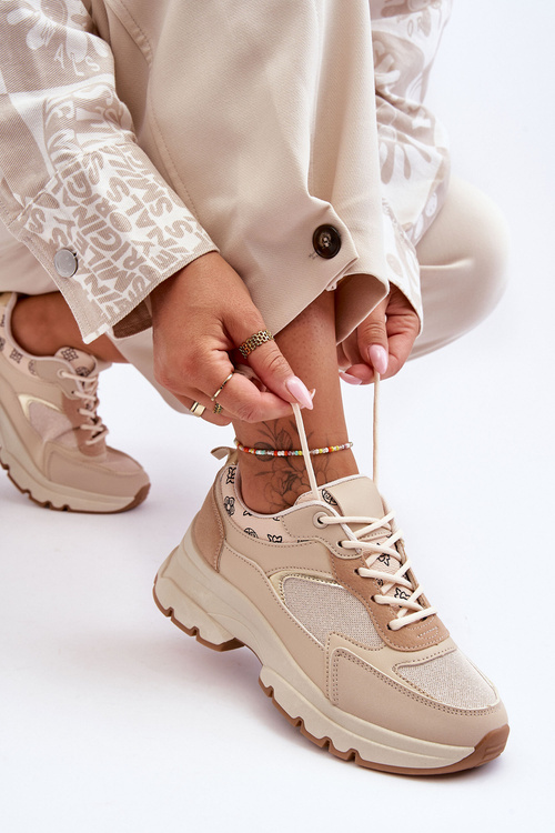 Sznurowane Buty Sportowe Na Platformie Beżowe Escape