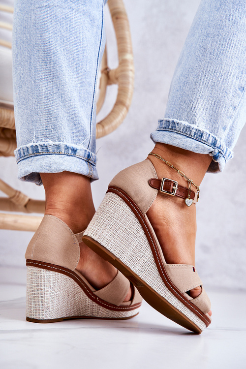 Damskie Sandały Na Koturnie Ciemnobeżowe Veenus