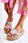 Klapki Na Platformie W Kwiaty Białe Malia