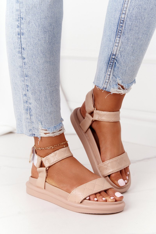 Sandały Z Pikowaniem Na Platformie Beżowe Turn Around