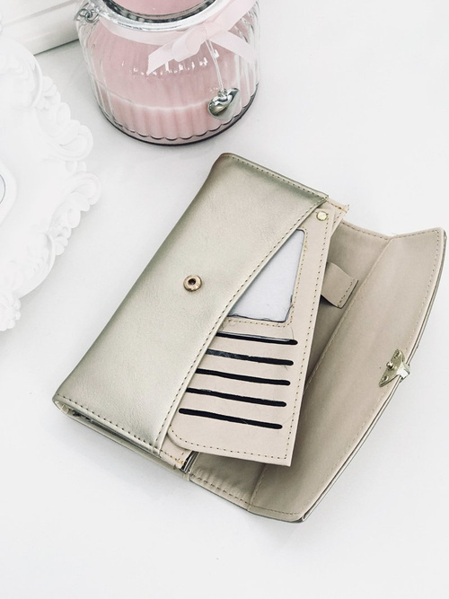 Duży Damski Złoty Portfel z Serduszkiem