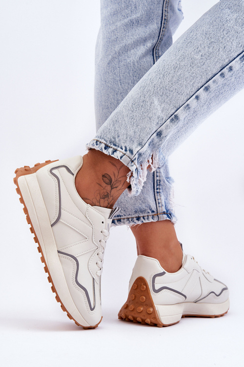 Damskie Skórzane Buty Sportowe Beżowe Faro