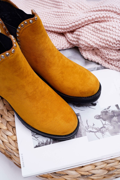 Damskie Botki Sztyblety Z Cyrkoniami Żółte Sissy