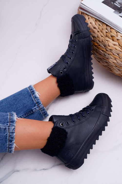 Trampki Damskie Big Star Wysokie Ocieplane Granatowe EE274147