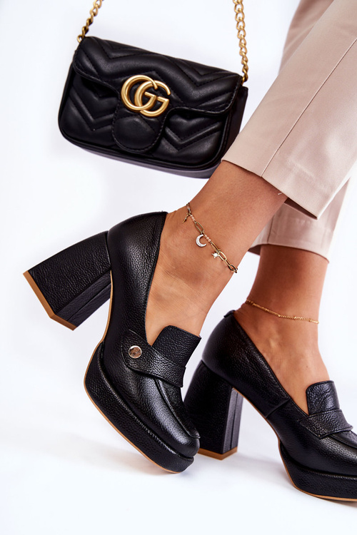 Skórzane Czółenka Lewski Shoes 3195/2 Czarne