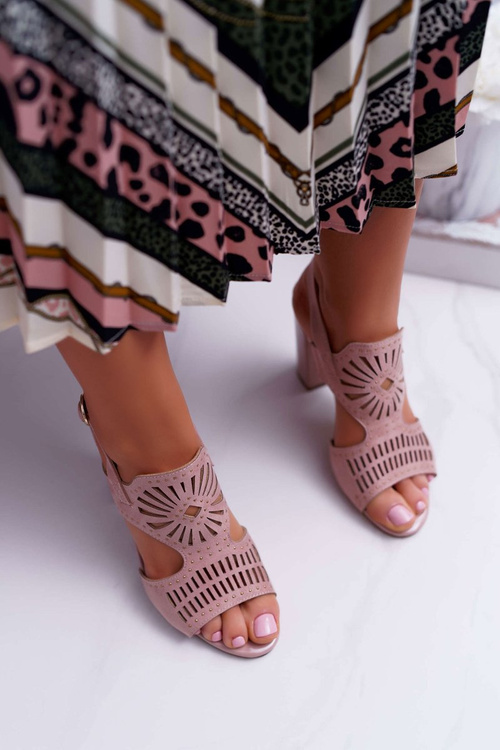 Sandały Damskie Na Słupku Sergio Leone SK852 Zamszowe Różowe Diven