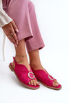 Eleganckie Sandały Damskie Z Ozdobą Eko Zamszowe S.Barski KV27-058 Fuksja