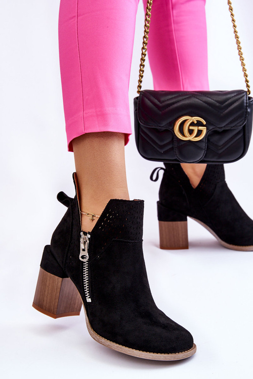 Zamszowe Botki Na Masywnym Obcasie Czarne Camden