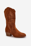 Ażurowe Damskie Botki Kowbojki Na Obcasie Camel Iceda