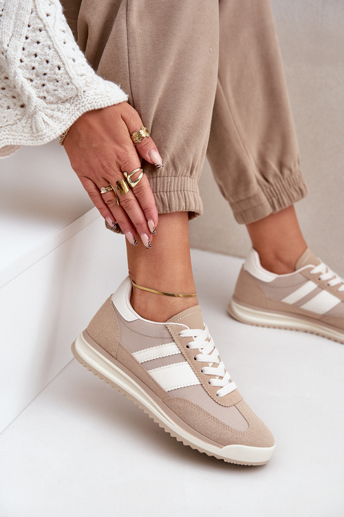 Niskie Sneakersy Trampki Damskie Beżowe Sellira