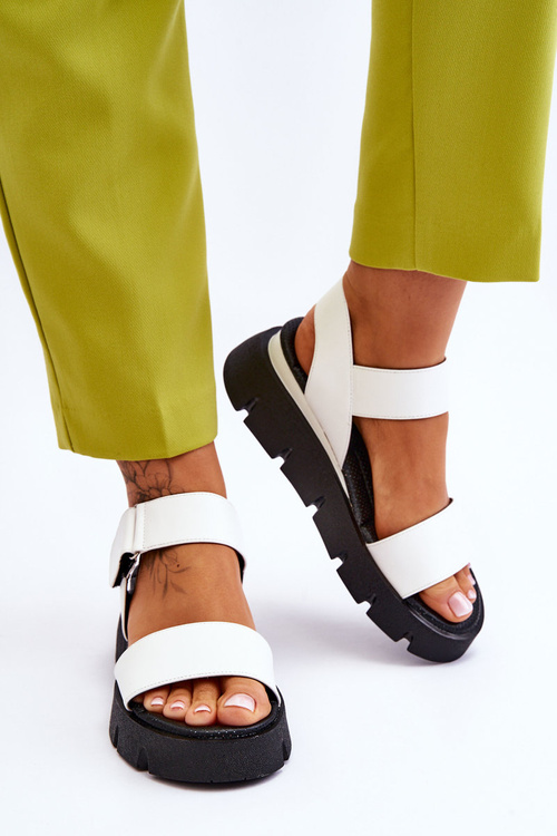 Damskie Skórzane Sandały Na Platformie Białe Katte