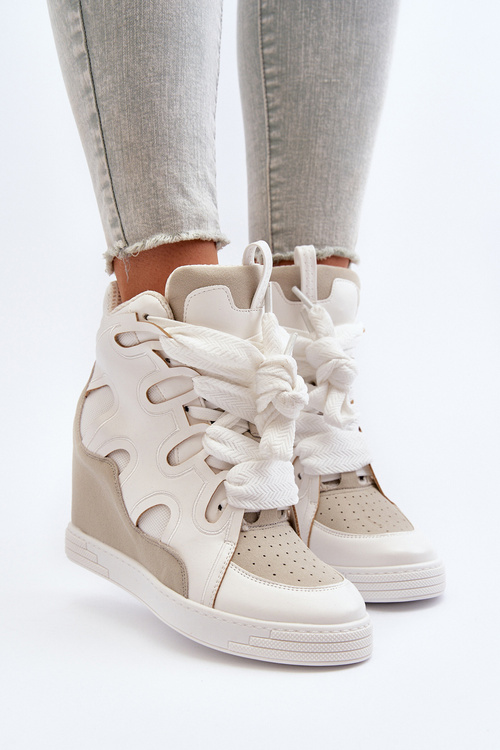 Damskie Sneakersy Na Koturnie Białe Leoppa